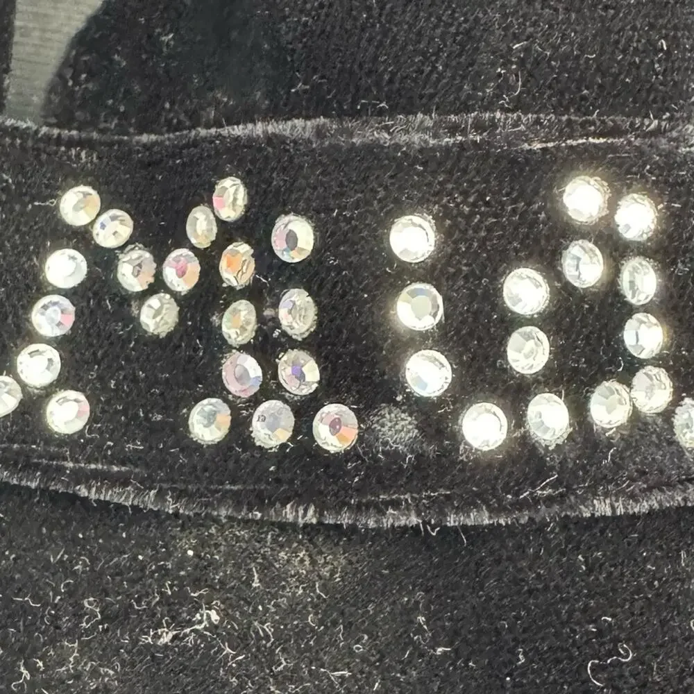 Vintage Y2K Black Velvet Platform Rhinestone Loafers Size 7.5 - Picture 7 of 7